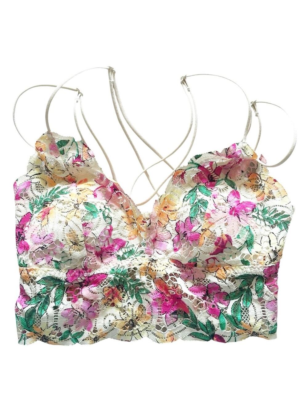 Victoria's Secret PINK Multicoloured Floral Lace Bralette Strappy Size XS EUC